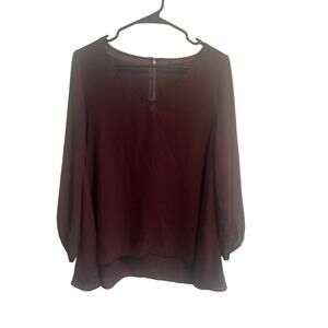 Zoa vneck, wine color, elastic at cuffs, button closure in rear, Small, B72, $28